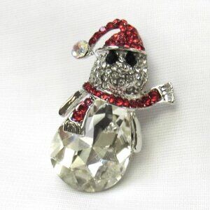 Silver Rhinestone Crystal Snowman Pin Brooch Christmas Winter
